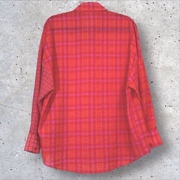 Desigual Patchwork Plaid Shirt Orange Pink Red Womens Small Oversized Button Up - Picture 10 of 15